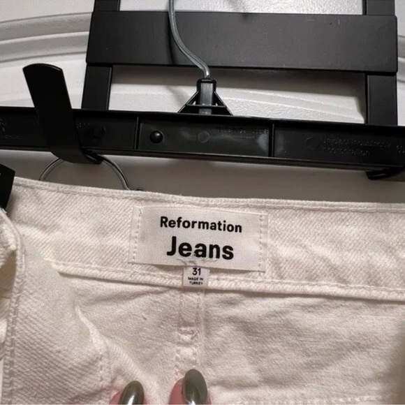 Reformation White Cynthia Straight Leg Mid Rise Denim Jeans - Picture 5 of 7